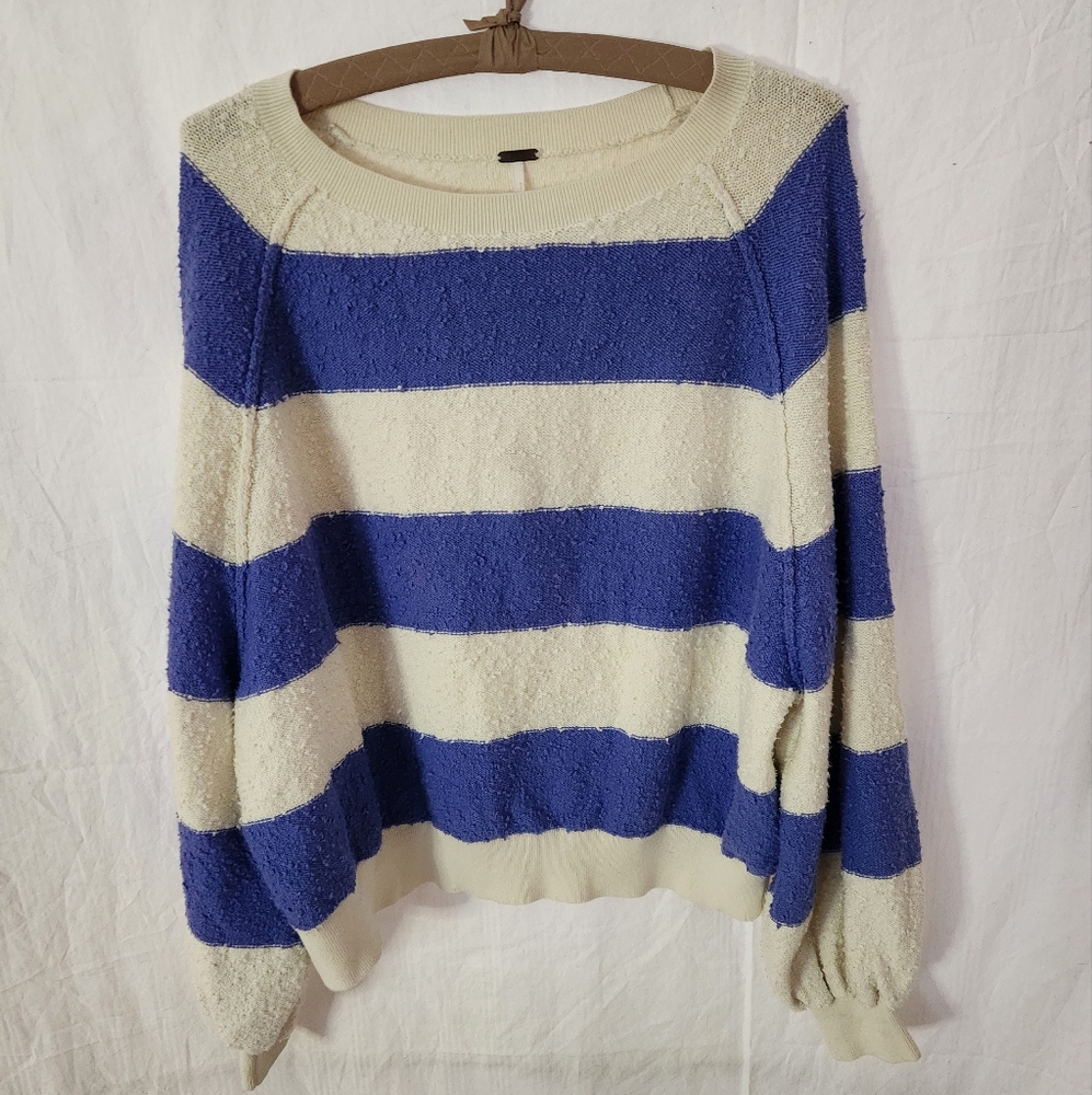 Free People Striped Blue and Cream Sweater